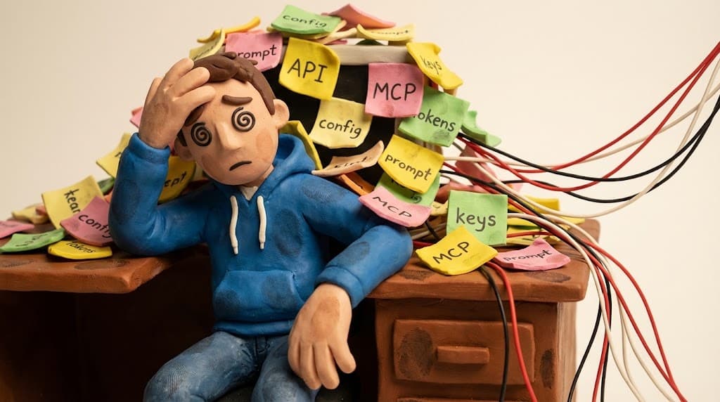 Exhausted bee buried under floating API and MCP config notes